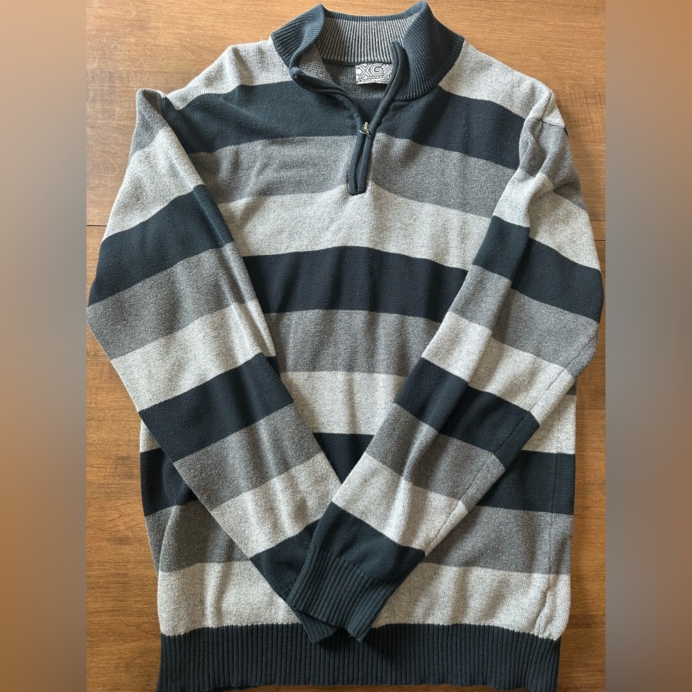 Izod Men's Zip-Up Sweater in Gray and Black Stripes